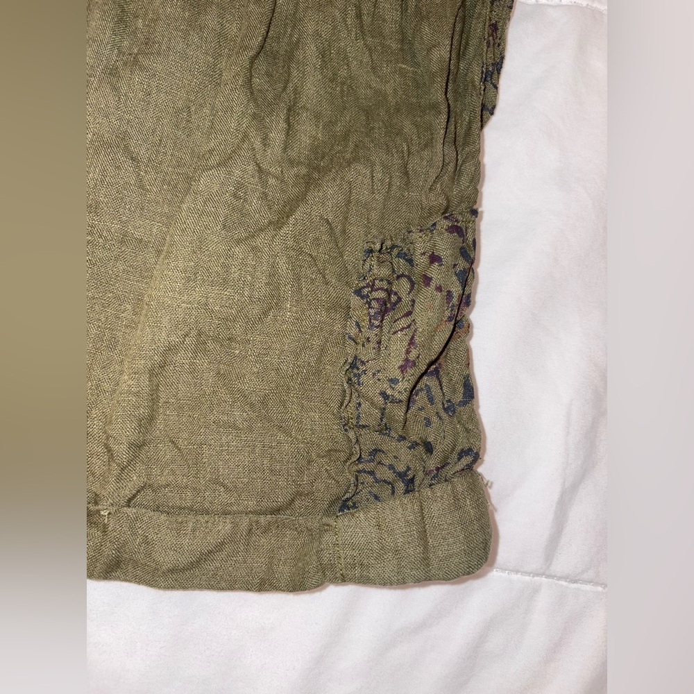 Free People Issa Cargo Pants Linen in Olive Green Bohemian Pattern - Size US 12 - Picture 5 of 16